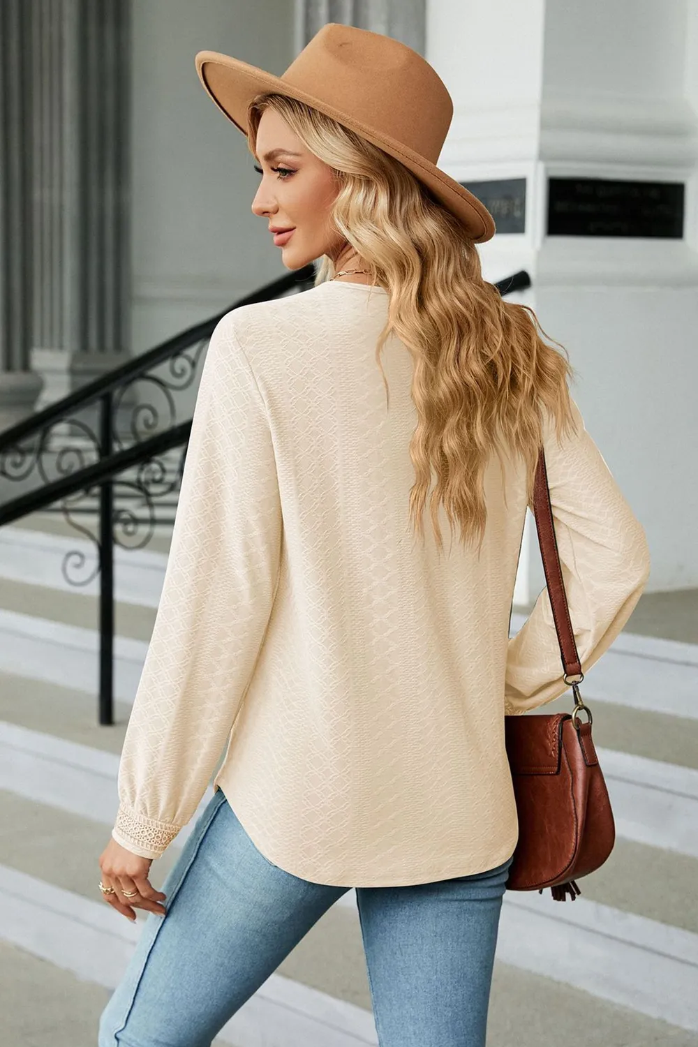 V-Neck Long Sleeve Blouse, image 3