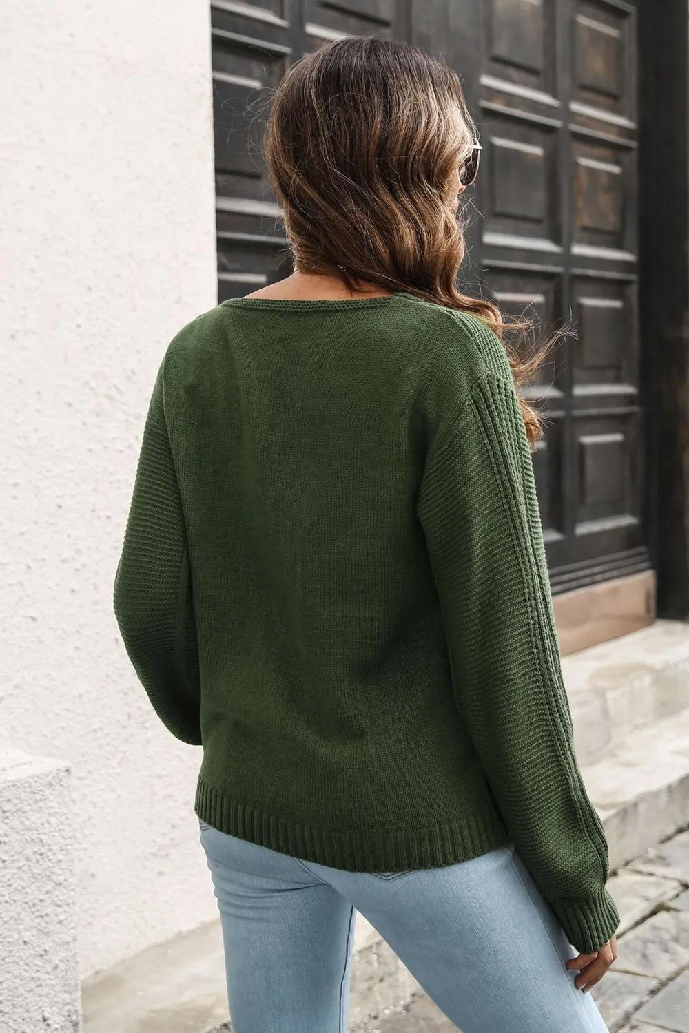 Ribbed Scoop Neck Long Sleeve Pullover Sweater, image 6