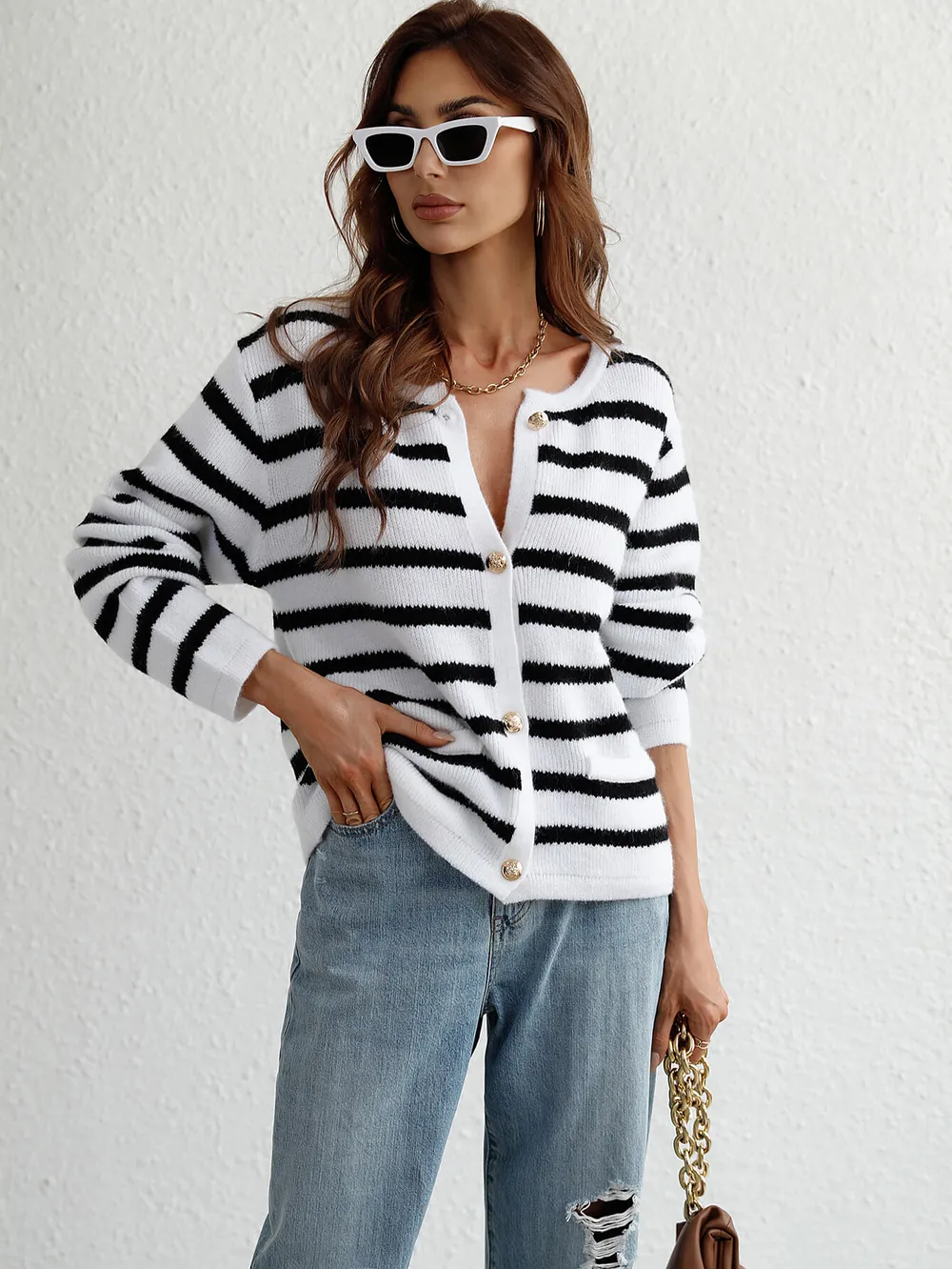 Striped Button Front Cardigan, image 12