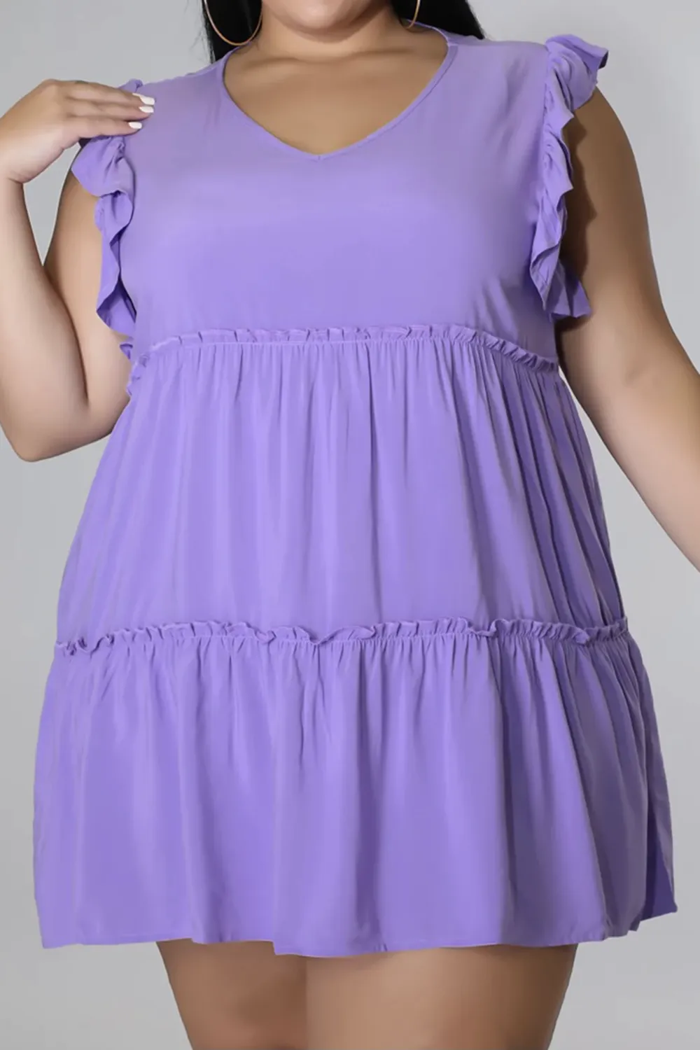 Plus Size V-Neck Frill Trim Mini Dress, image 6