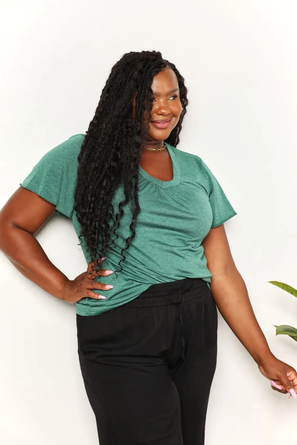 Ruched V-Neck Short Sleeve T-Shirt, image 19