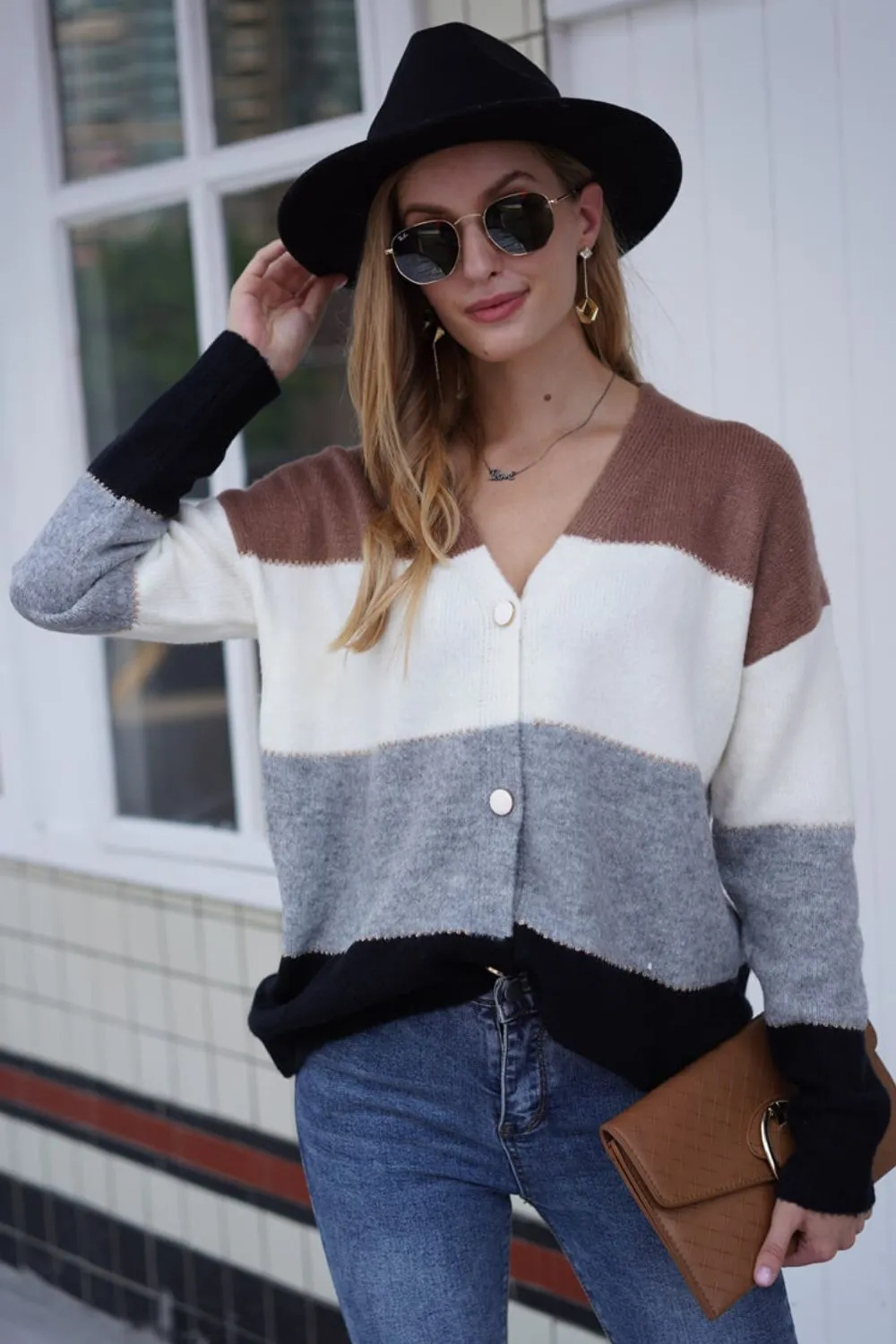 Color Block V-Neck Button Down Cardigan, image 14