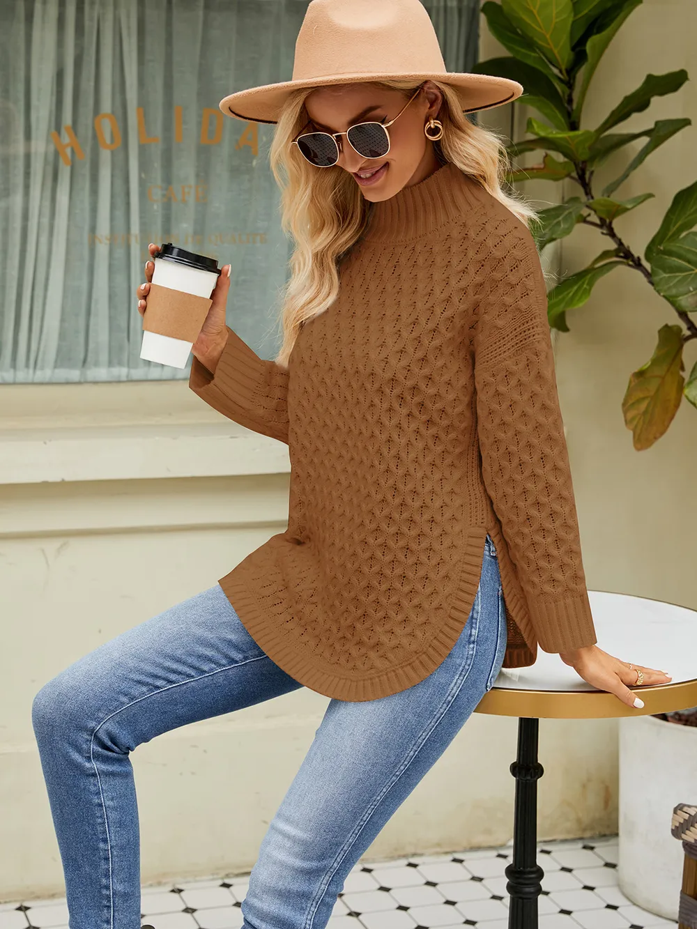 Mock Neck Slit Sweater, image 8