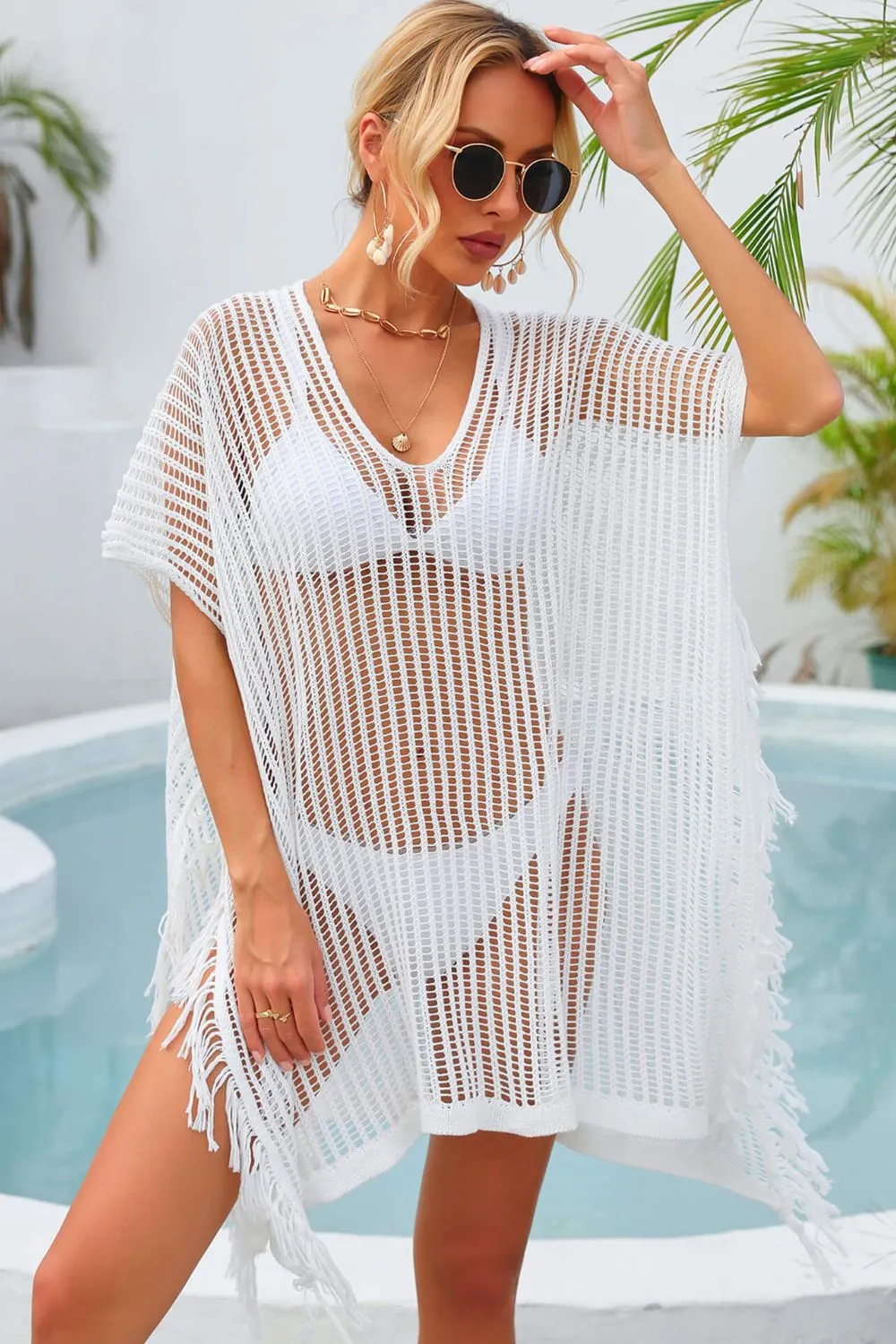 Fringe Trim Openwork Cover Up, image 15