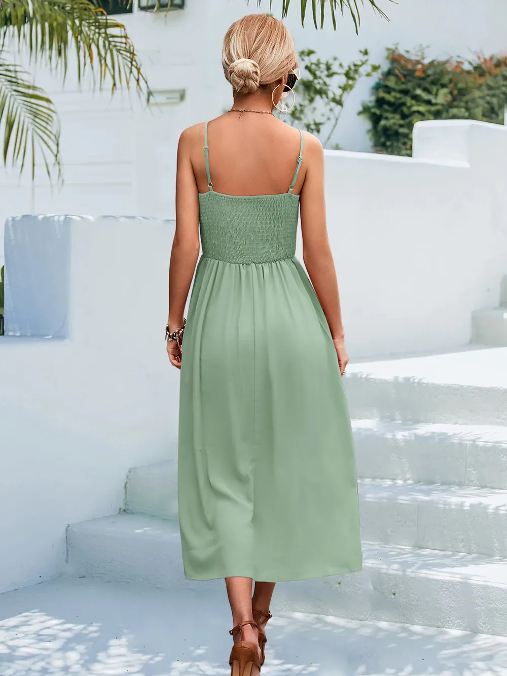 Decorative Button Spaghetti Strap Midi Dress, image 18