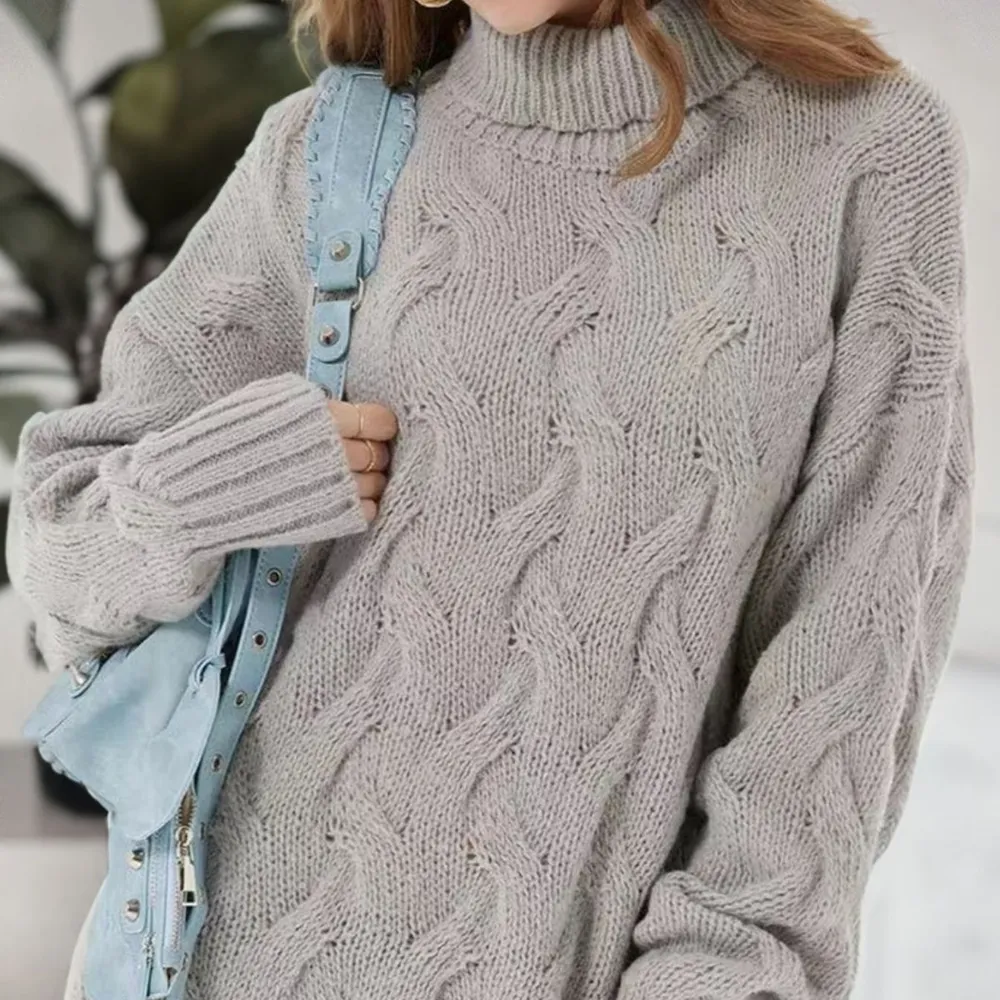 Cable-Knit Turtleneck Sweater Dress, image 6