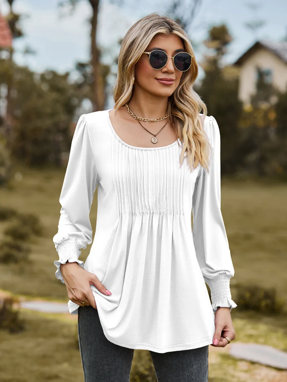Puff Sleeve Pleated Blouse, image 5