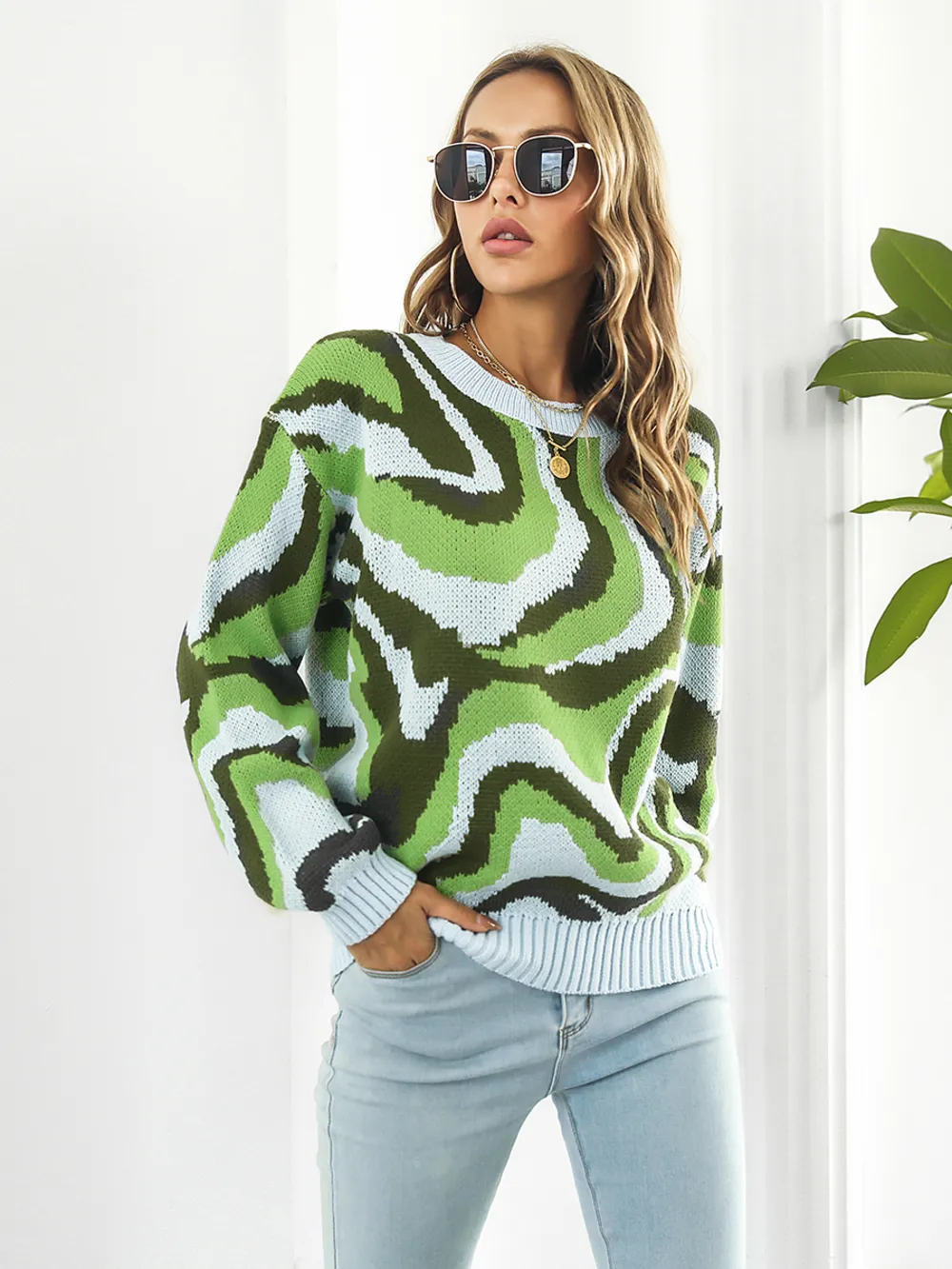 Round Neck Dropped Shoulder Sweater, image 5