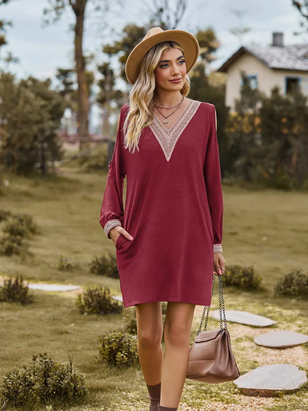 V-Neck Cutout Sleeve Mini Dress, image 5