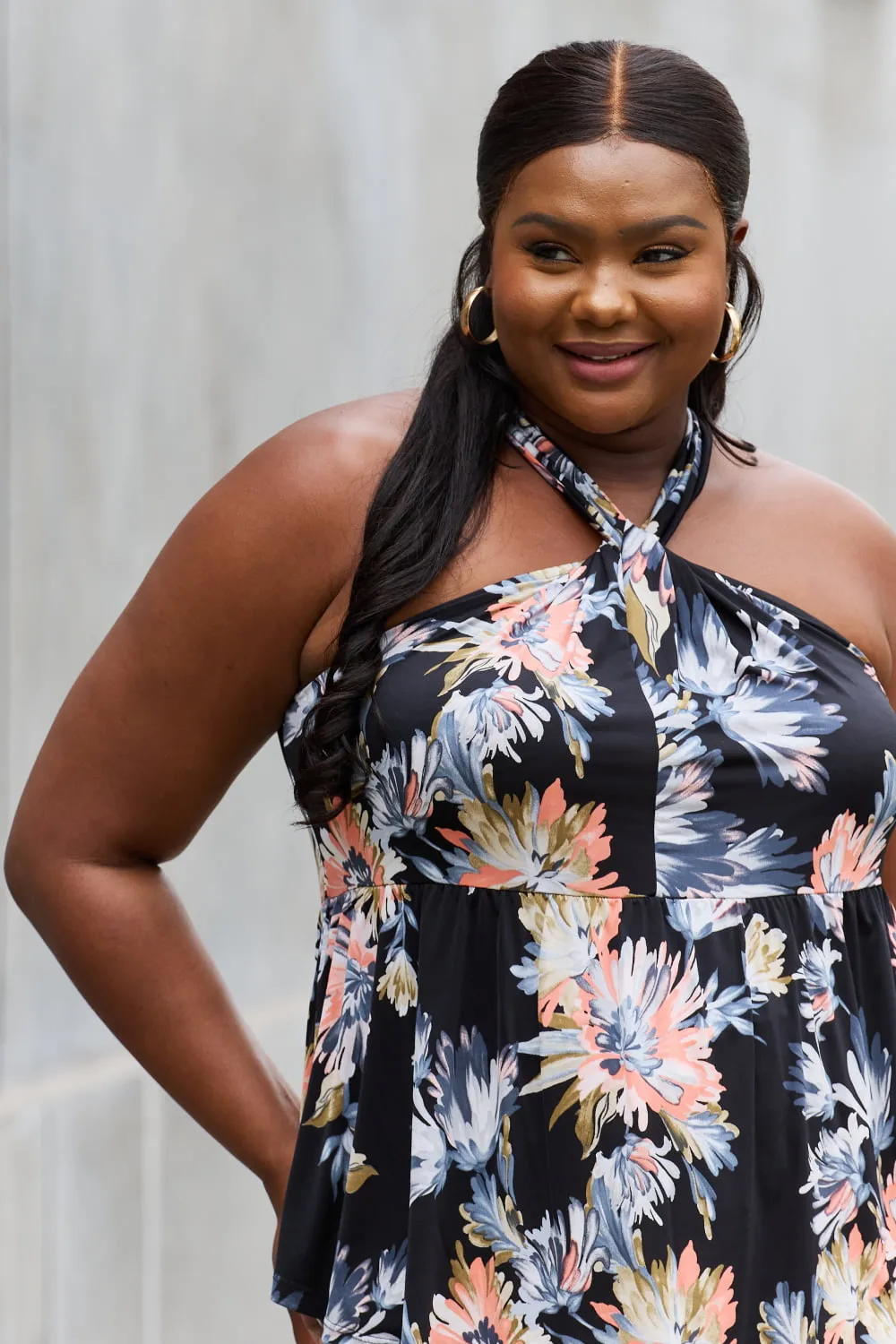 Full Size Floral Halter Top in Black, image 11