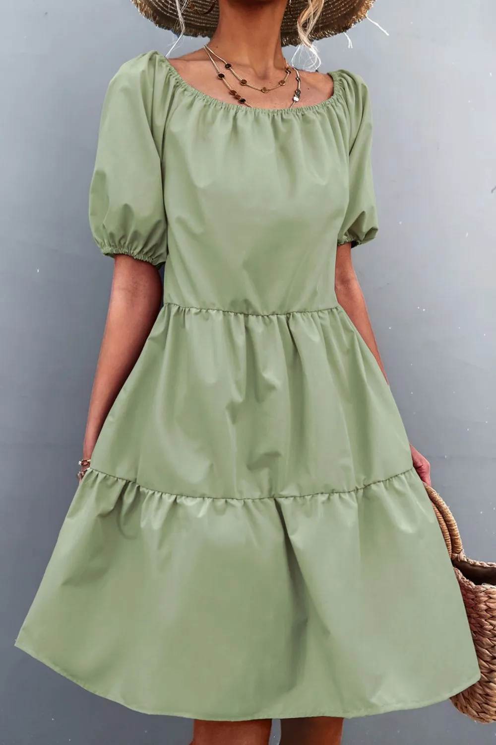Square Neck Short Sleeve Mini Dress, image 7