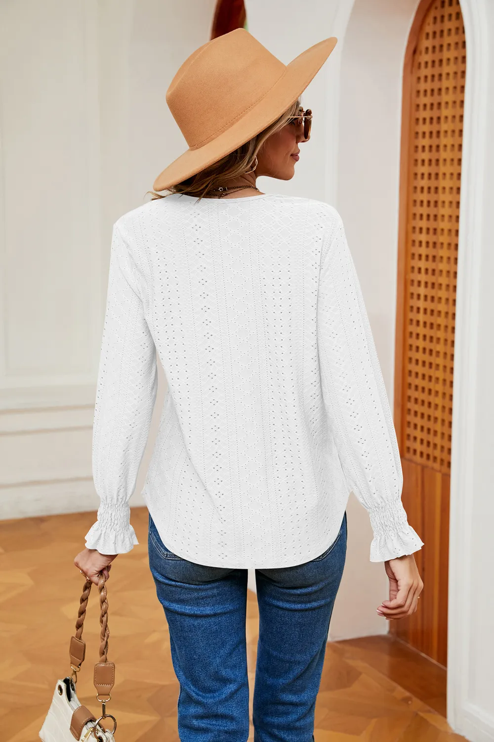 Contrast Flounce Sleeve Blouse, image 7