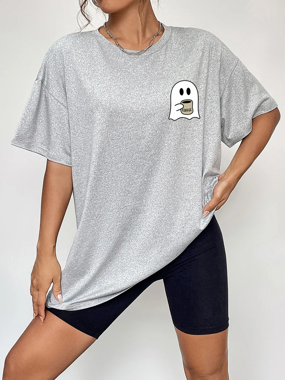 Round Neck Short Sleeve Ghost Graphic T-Shirt, image 9