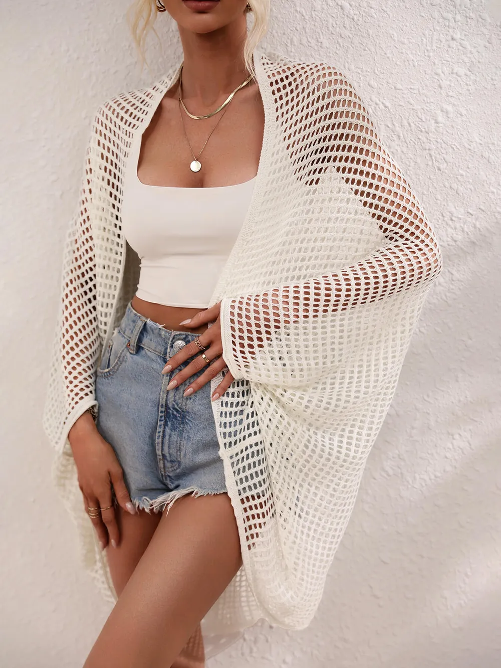 Openwork Open Front Longline Cover Up, image 9