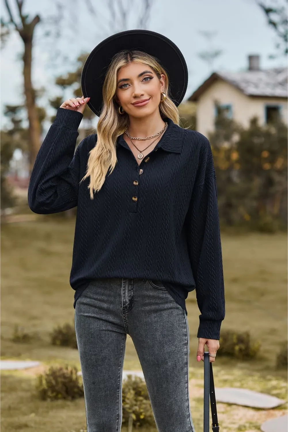Collared Neck Long Sleeve Blouse, image 2