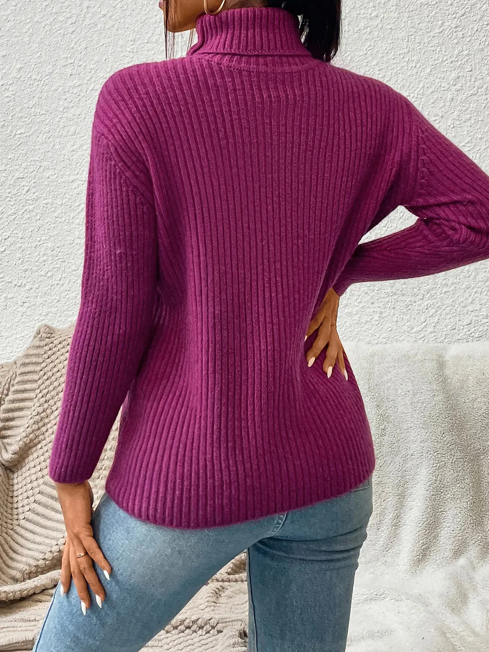 Ribbed Turtle Neck Long Sleeve Sweater, image 2