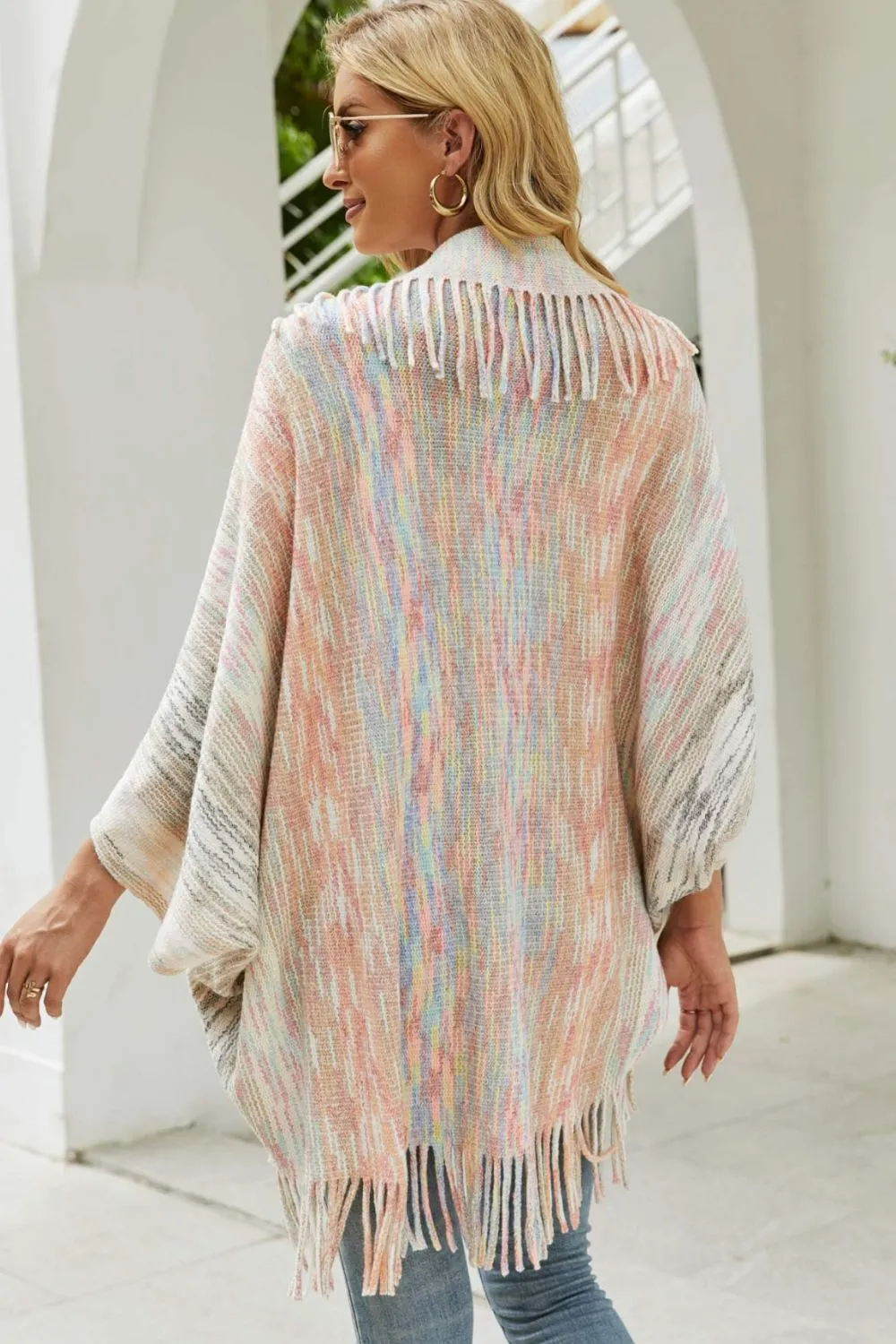 Multicolored Fringe Trim Poncho, image 3