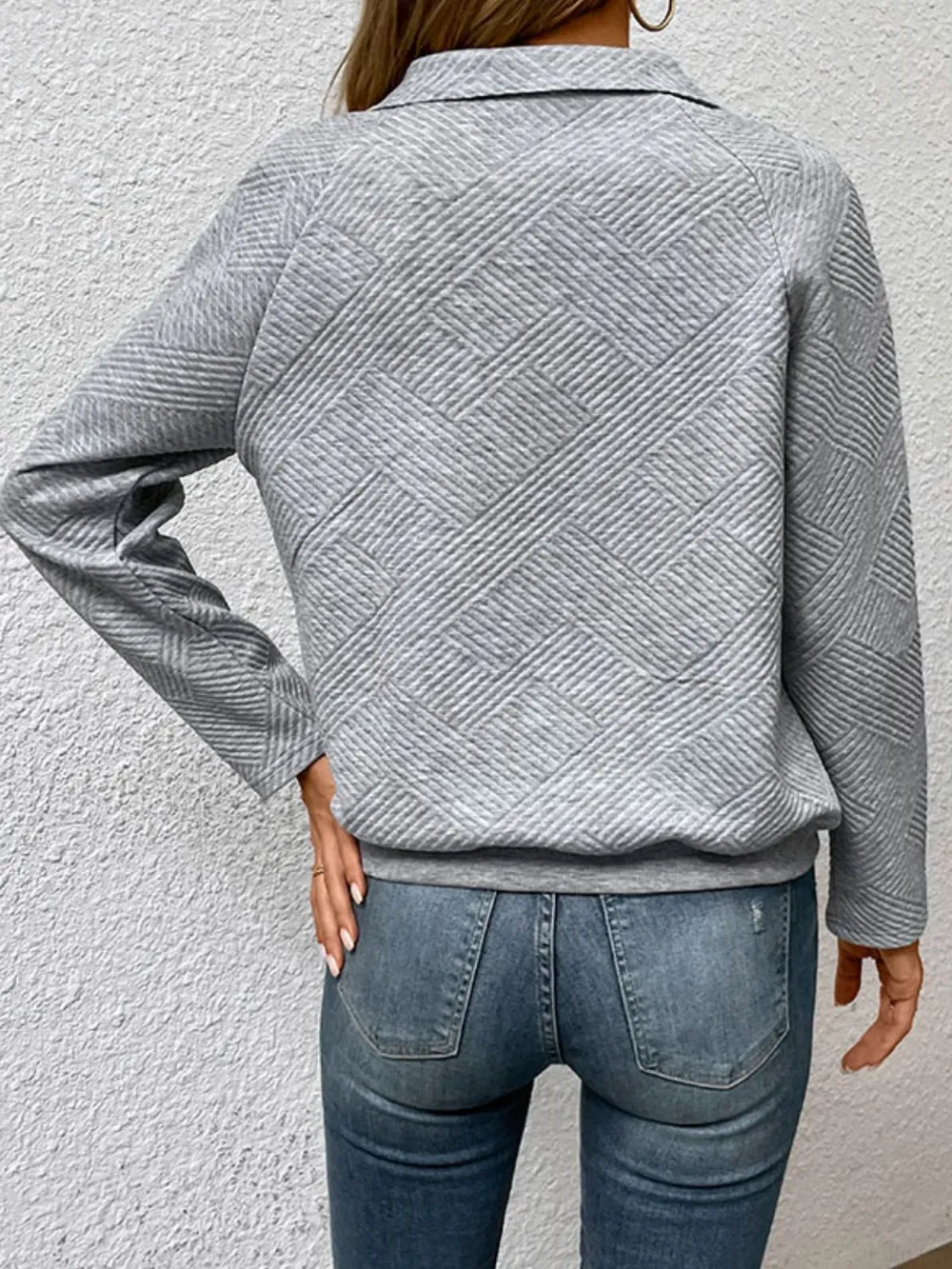 Half Buttoned Collared Neck Sweatshirt with Pocket, image 4