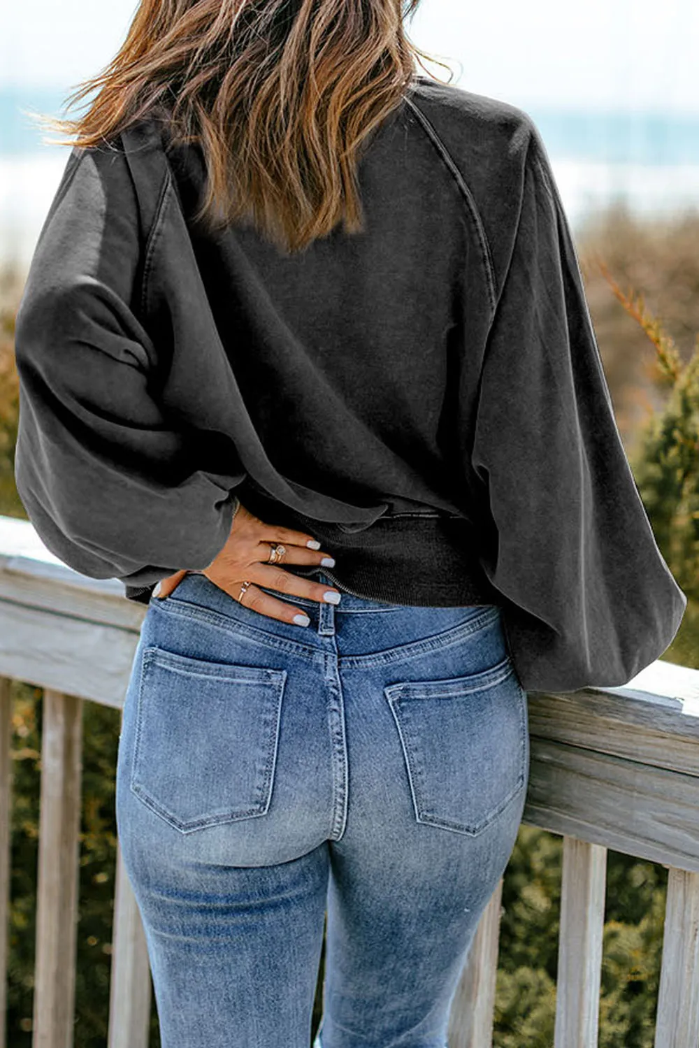 Quarter-Snap Collared Lantern Sleeve Sweatshirt, image 17
