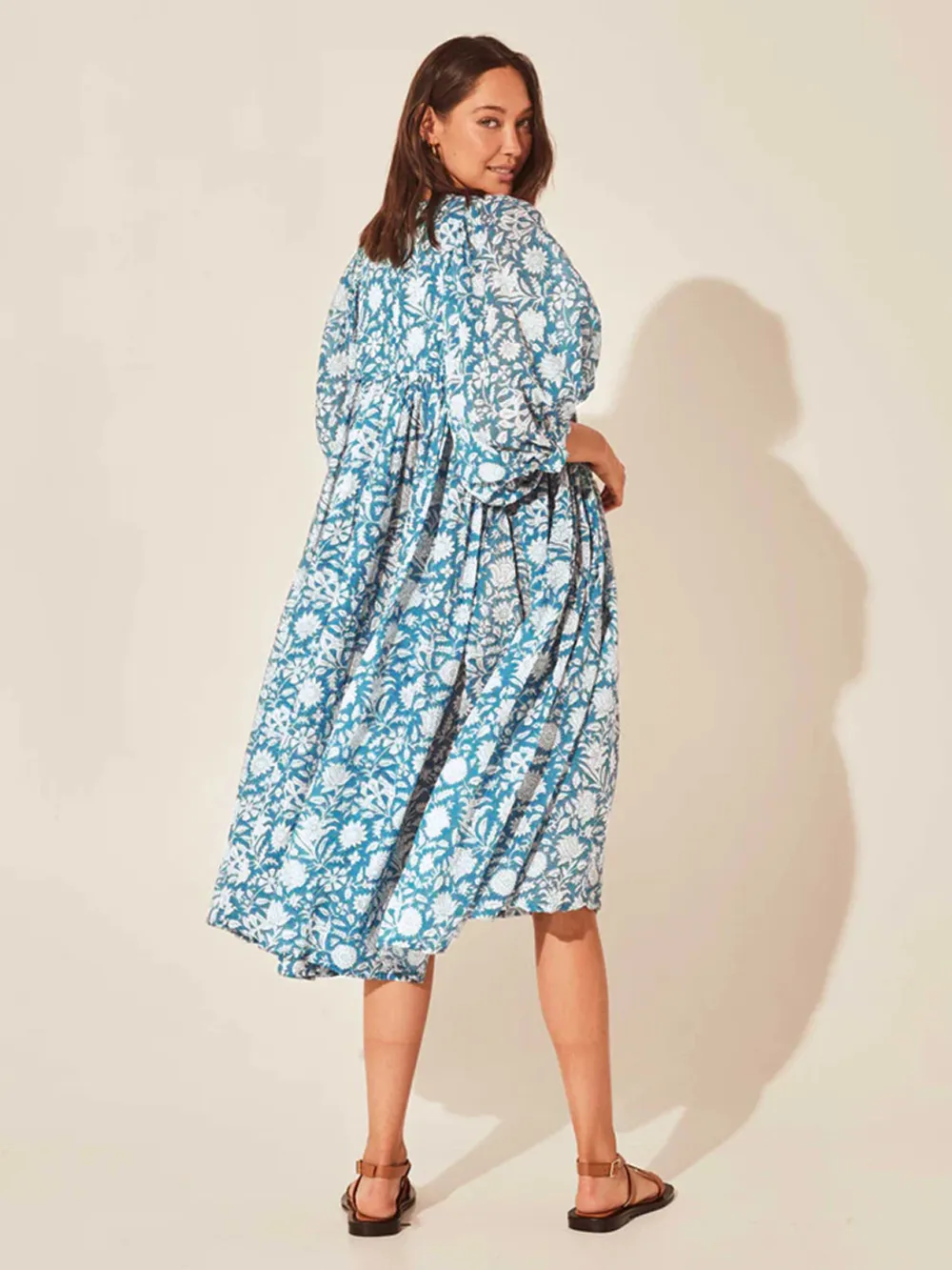 Floral Tie Neck Lantern Sleeve Dress, image 12
