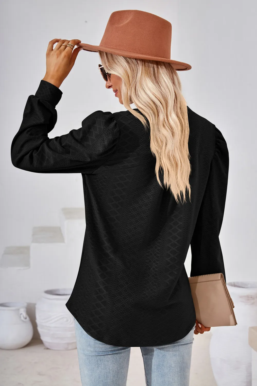 V-Neck Puff Sleeve Blouse, image 12