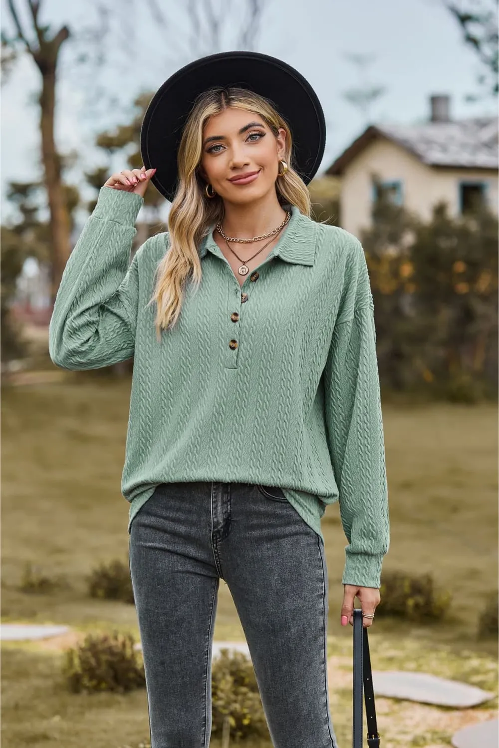 Collared Neck Long Sleeve Blouse, image 5