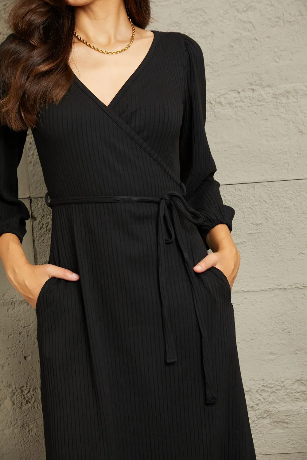 Full Size Surplice Flare Ruching Dress, image 7