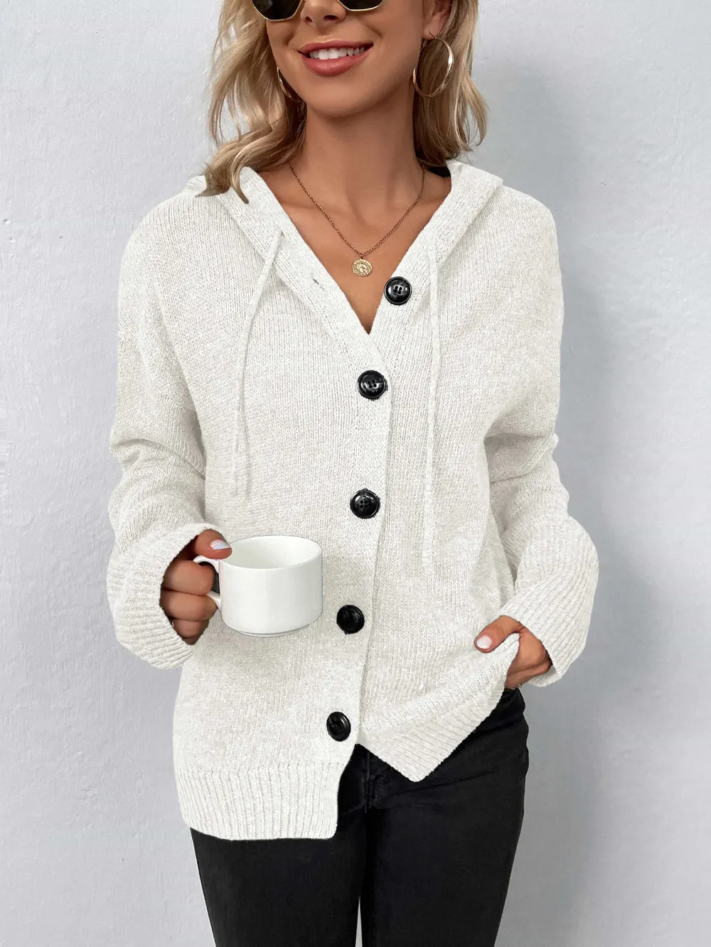 Button-Down Long Sleeve Hooded Sweater, image 7
