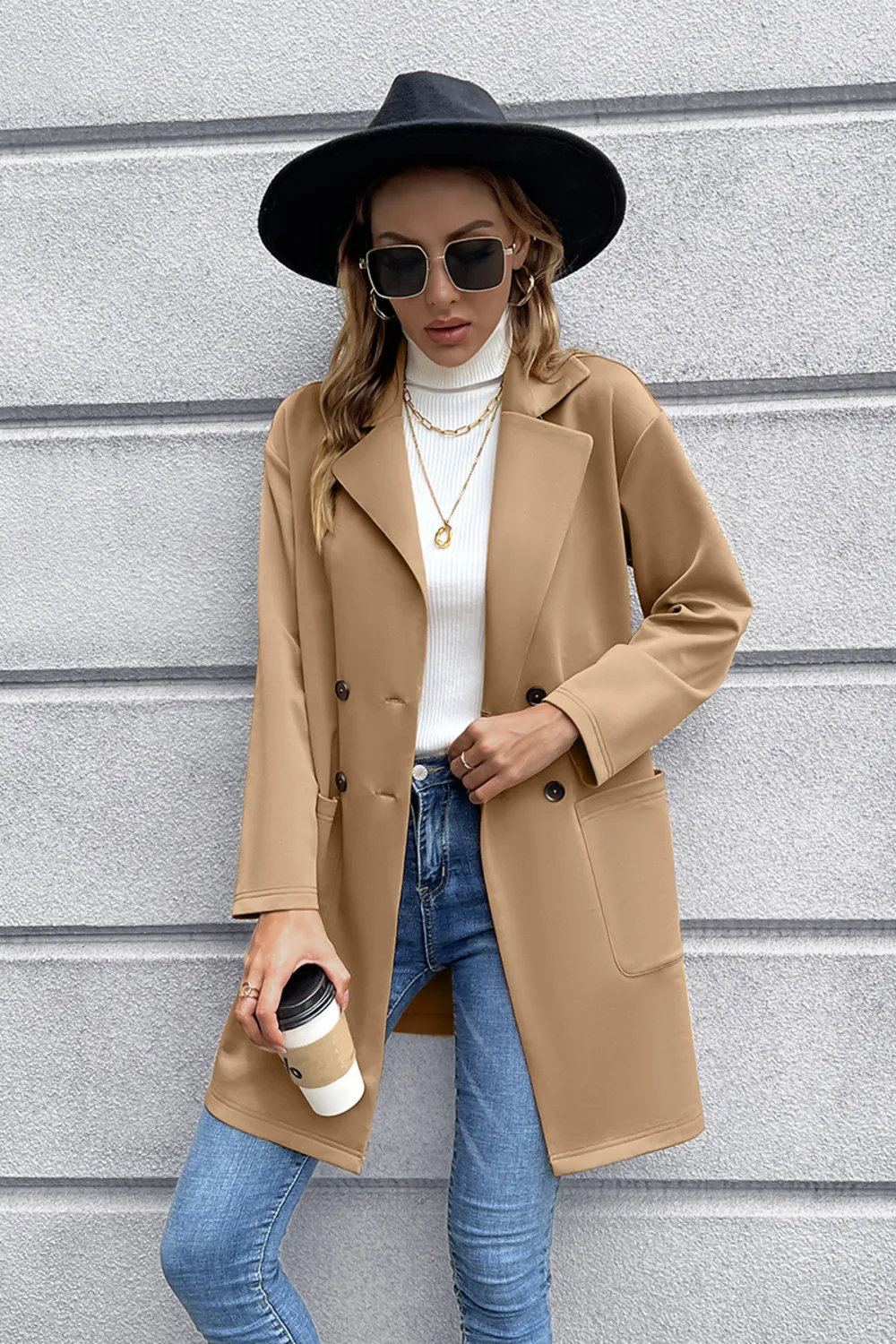 Lapel Collar Long Sleeve Blazer, image 2