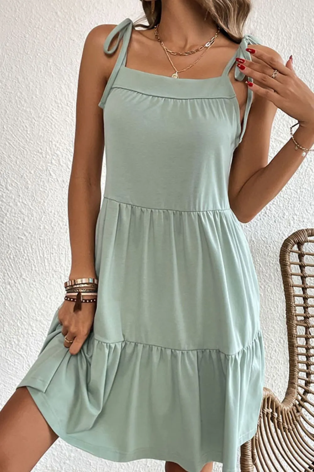 Tie-Shoulder Tiered Dress with Pockets, image 3