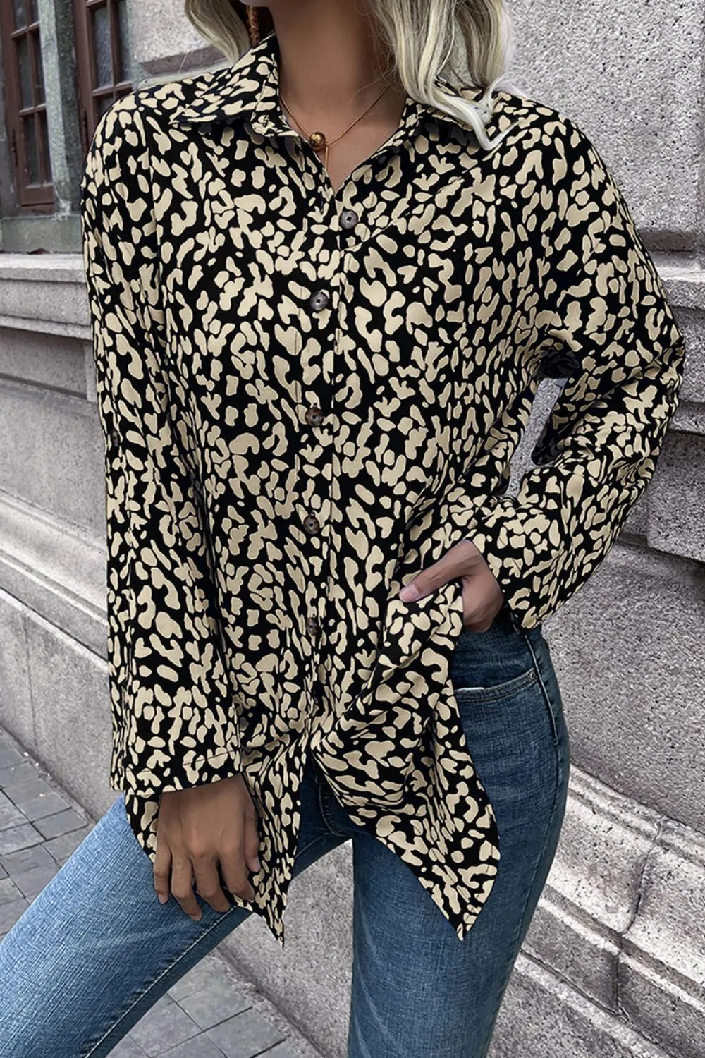 Leopard Roll-Tap Sleeve Shirt, image 7
