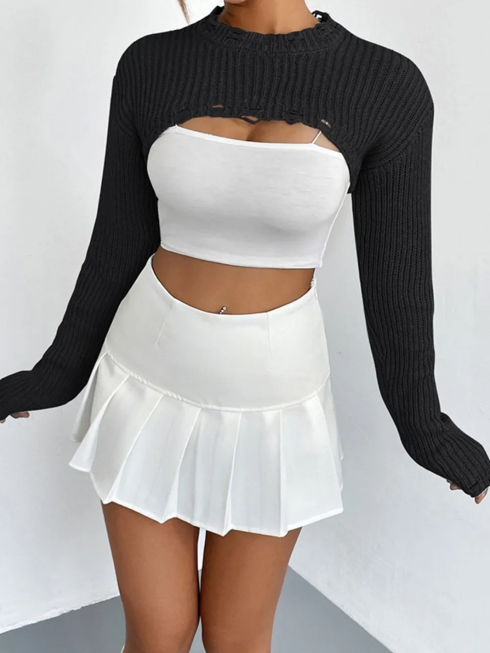 Distressed Long Sleeve Cropped Sweater, image 15