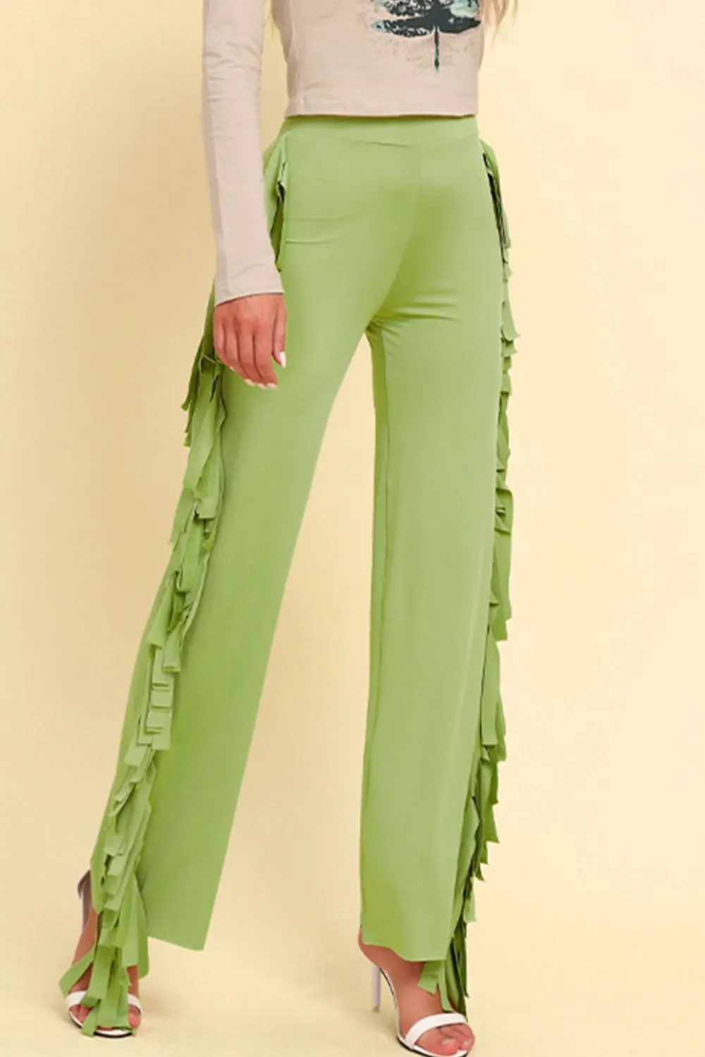 Fringe Trim Wide Leg Pants, image 7