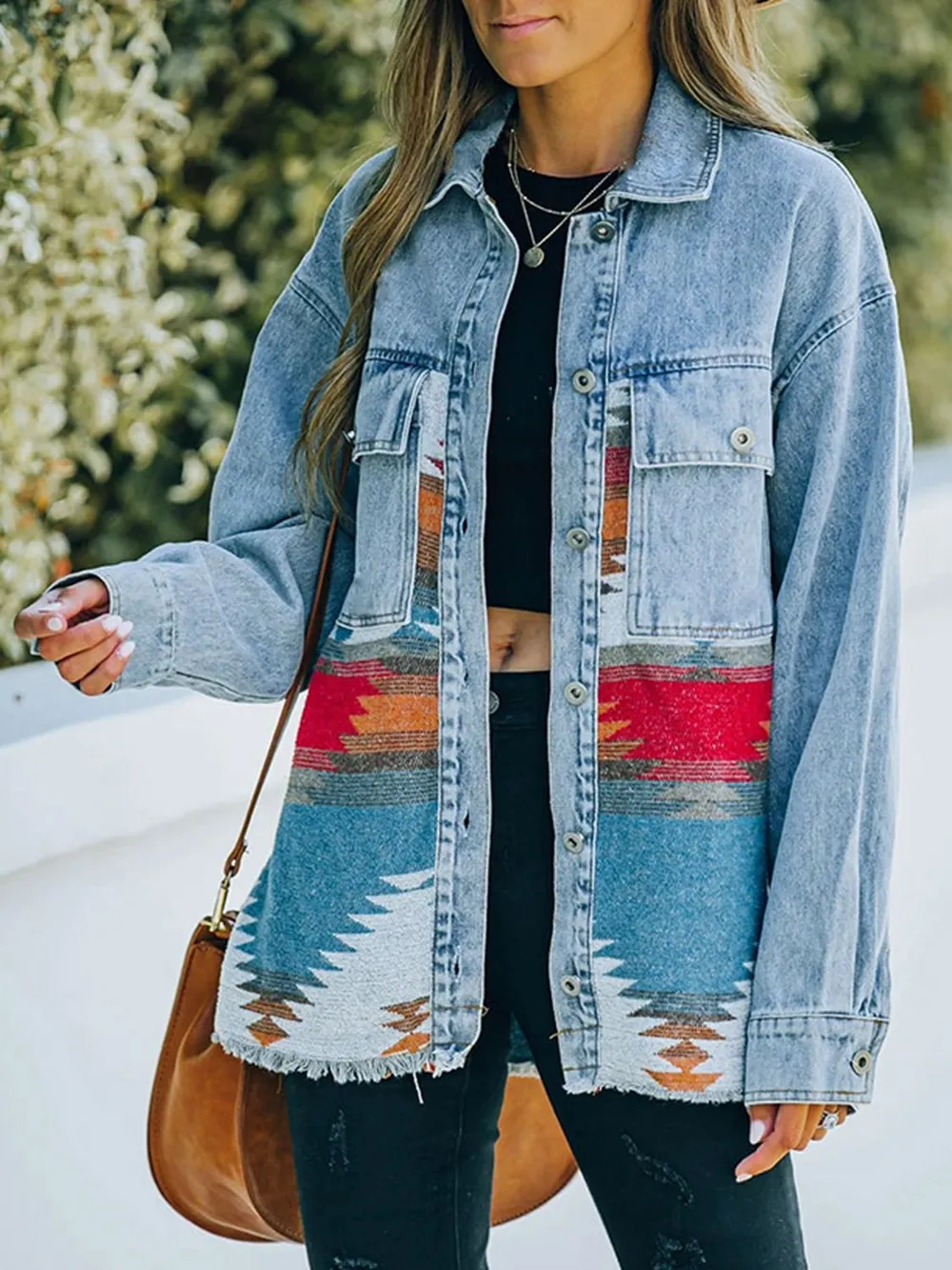 Collared Neck Dropped Shoulder Denim Jacket, image 10