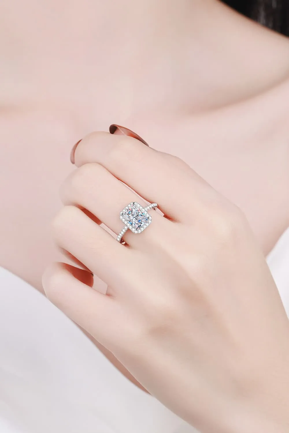 2 Carat Moissanite 925 Sterling Silver Halo Ring, image 2