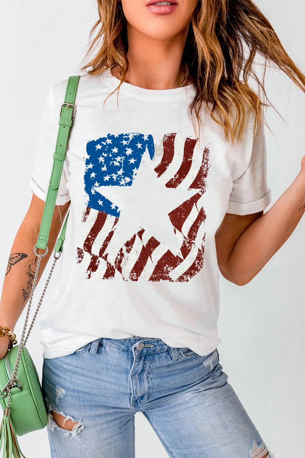 US Flag Graphic Round Neck Tee, image 5