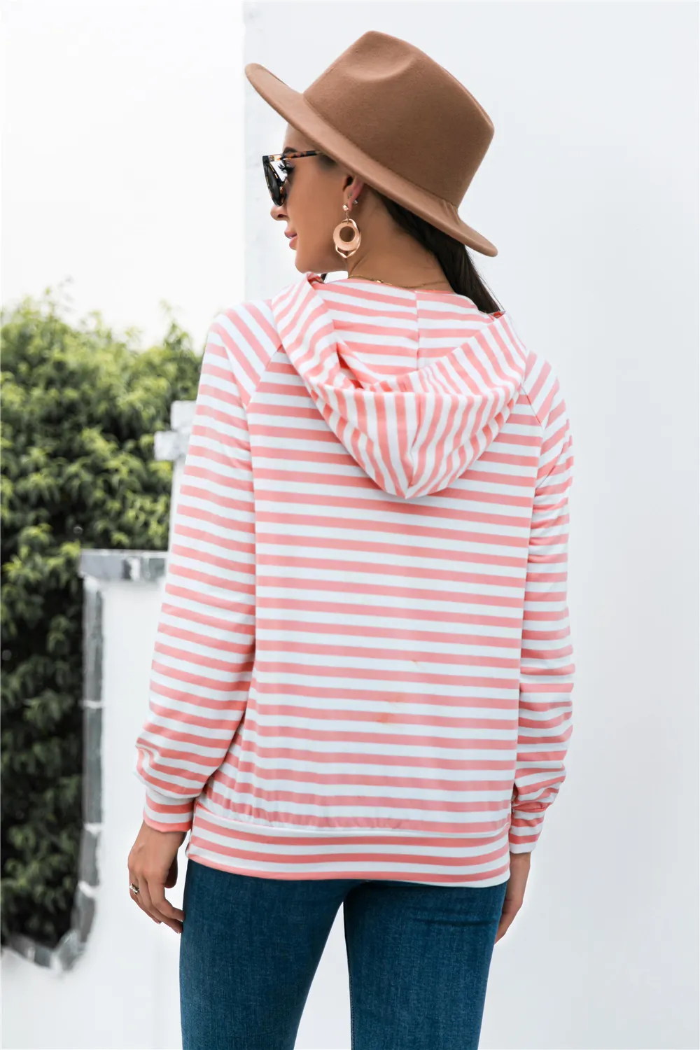 Horizontal Stripe Raglan Sleeve Hoodie, image 8