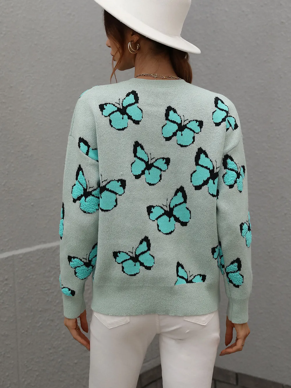 Butterfly Dropped Shoulder Crewneck Sweater, image 14