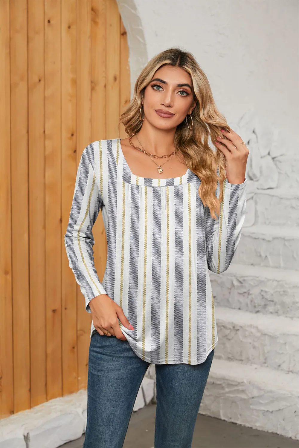 Printed Square Neck Long Sleeve Blouse, image 16