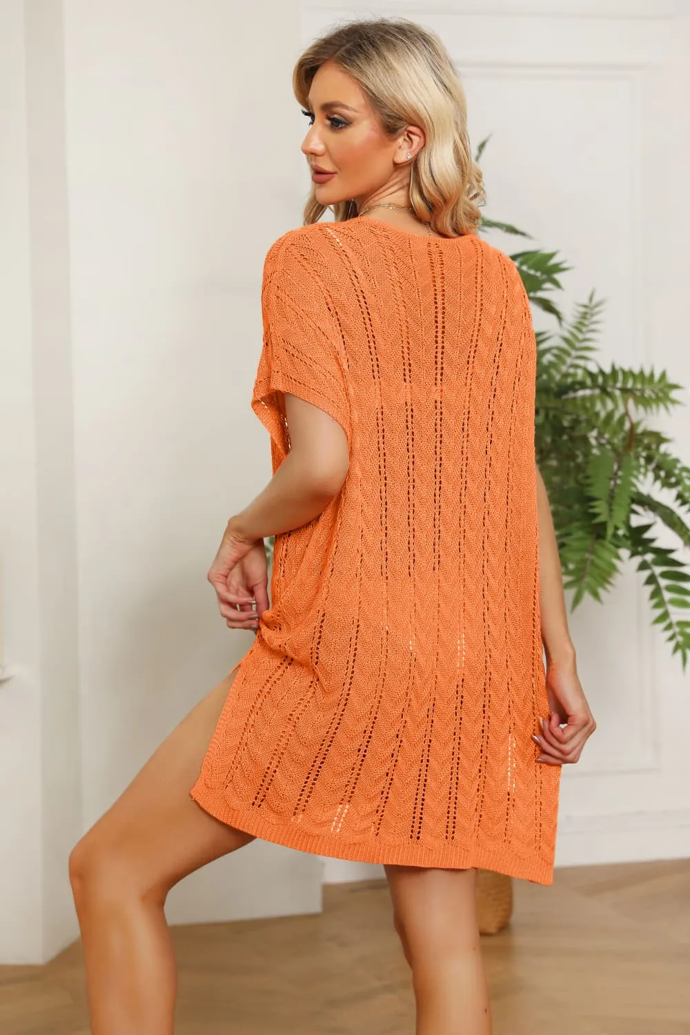 Openwork Side Slit Knit Dress, image 3