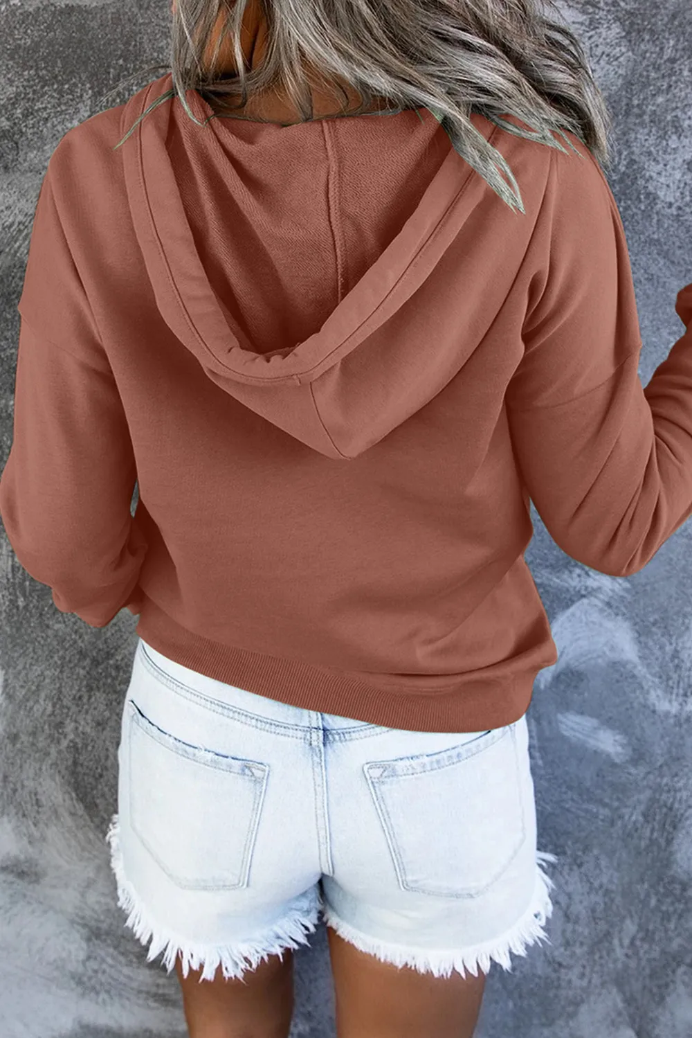 Dropped Shoulder Long Sleeve Hoodie with Pocket, image 25