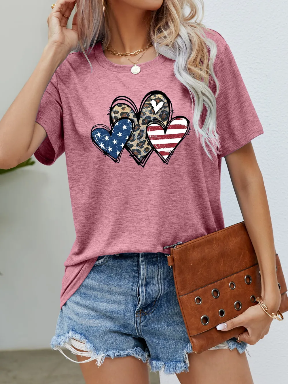 US Flag Leopard Heart Graphic Tee, image 10