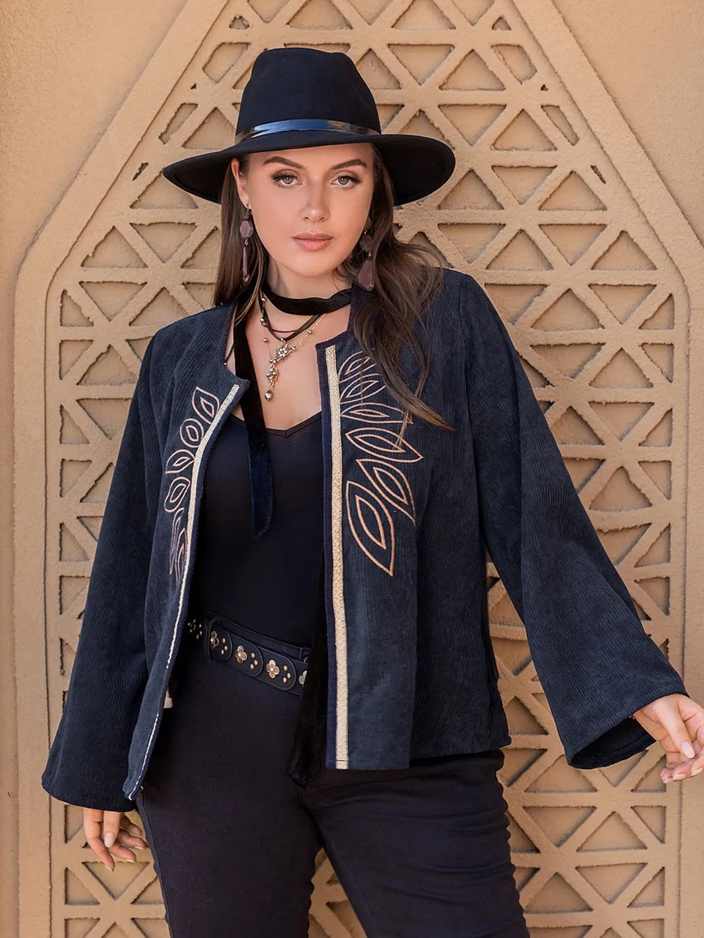Plus Size Embroidered Open Front Jacket, image 5