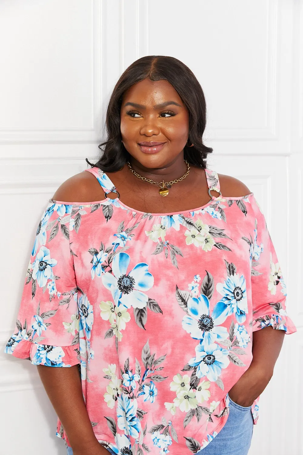 Full Size Fresh Take Floral Cold-Shoulder Top, image 9