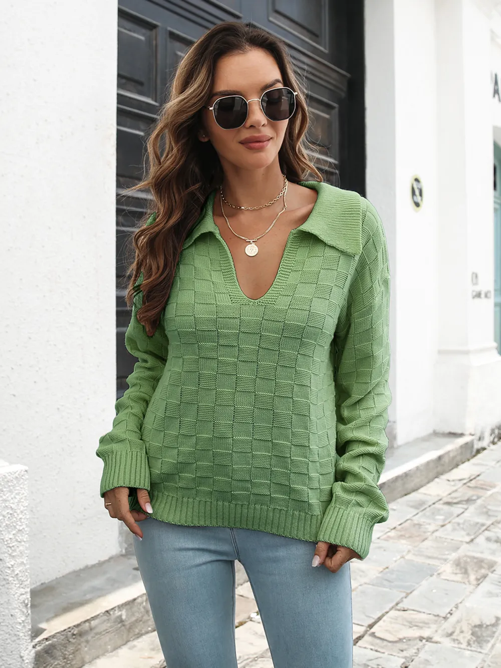 Johnny Collar Dropped Shoulder Sweater, image 4