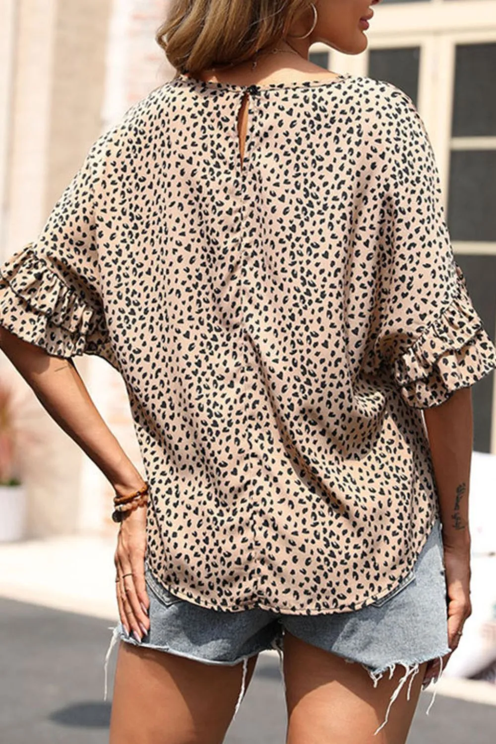 Leopard Print Flounce Sleeve Top, image 3