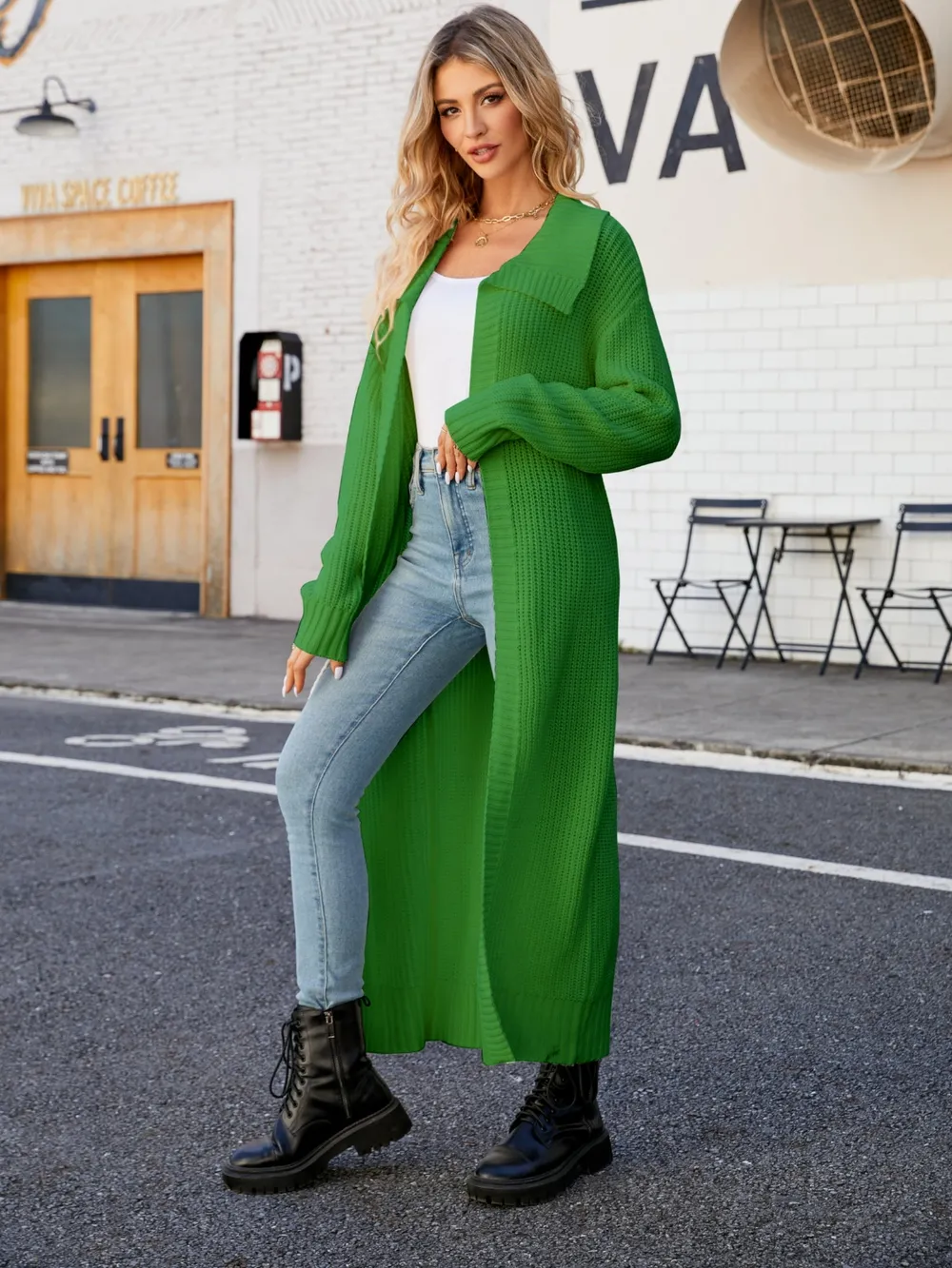 Full Size Collared Open Front Duster Cardigan, image 2