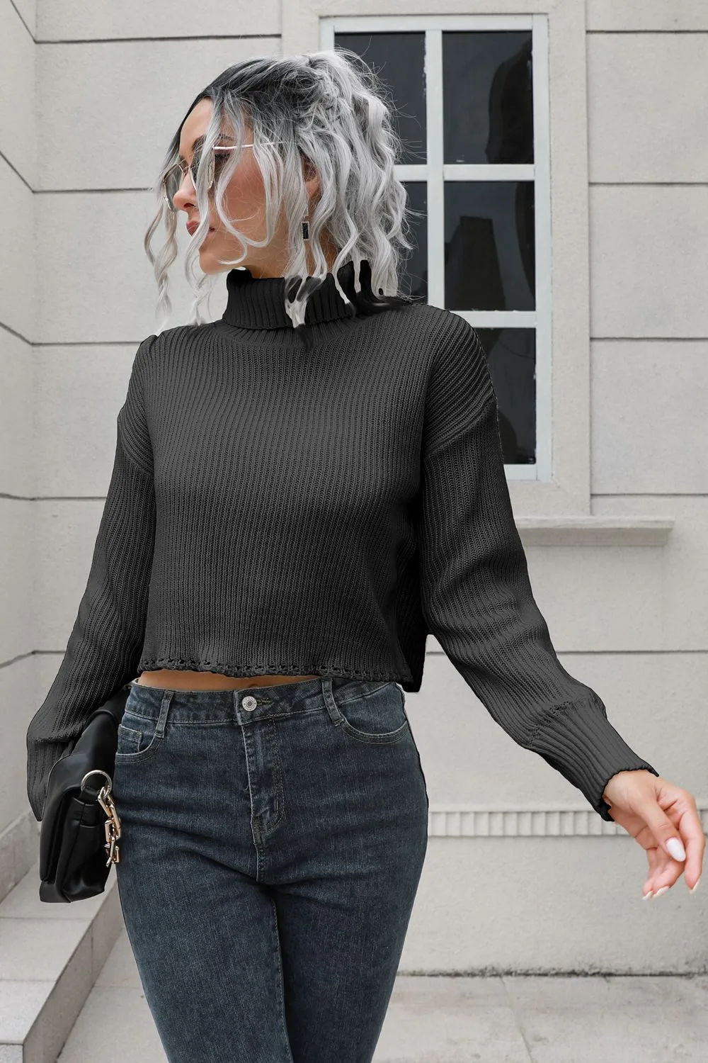 Turtleneck Dropped Shoulder Sweater, image 5