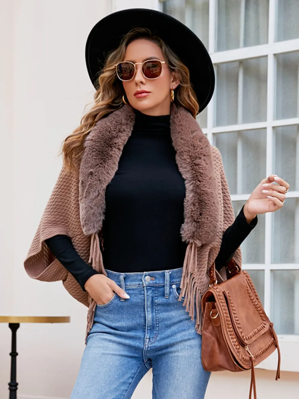 Open Front Fringe Hem Poncho, image 2