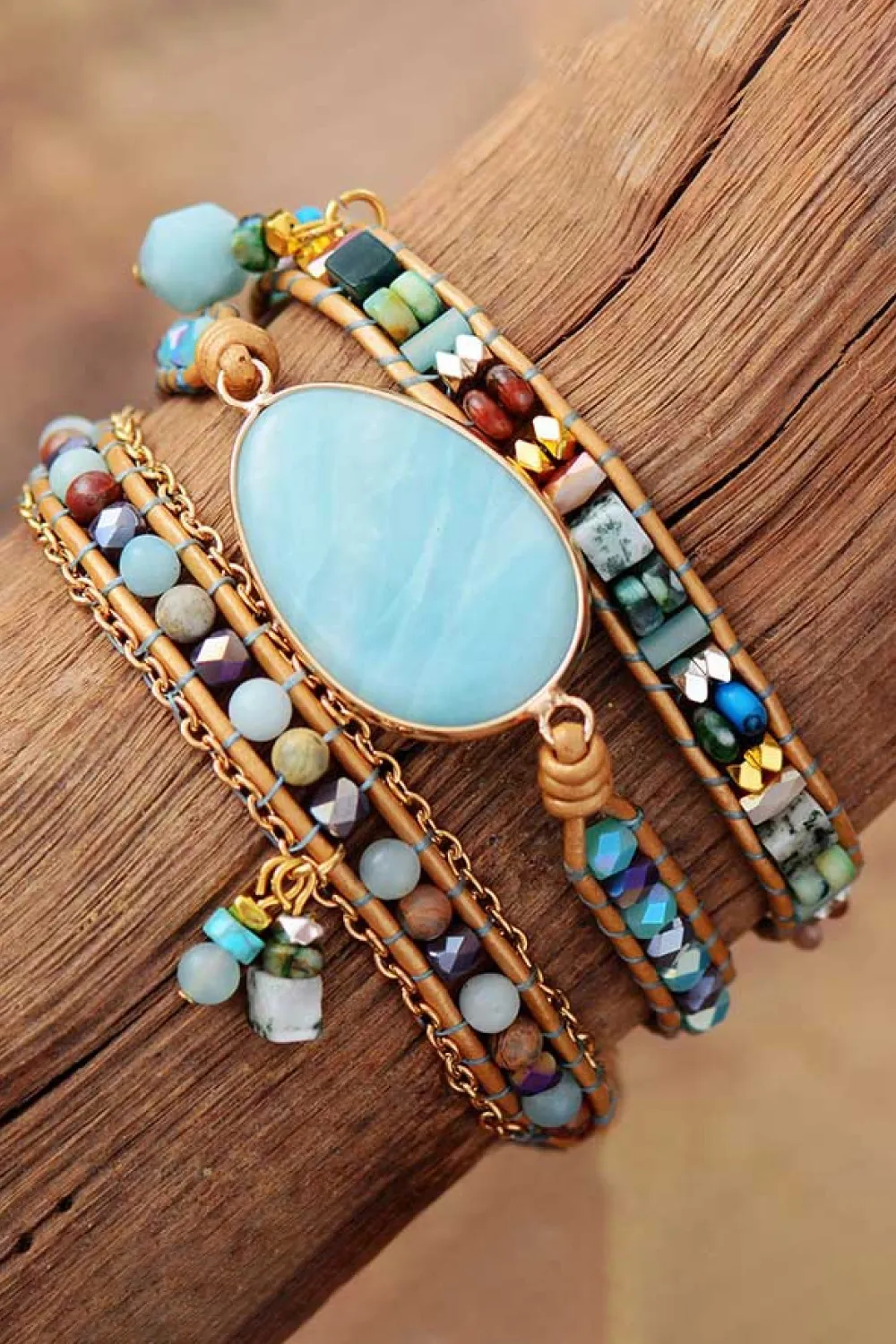 Handmade Natural Stone Beaded Triple Layer Bracelet, image 6